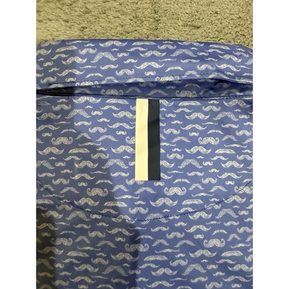 Rhoback Mens XL Blue Mustache Print Golf Performance Polo Shirt Short Sleeve USA - Picture 7 of 10